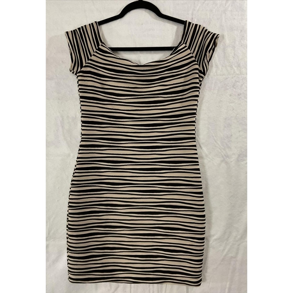Brat Star Dress Womens Large Black Stripe Cowl Neck Bodycon Mini Stretch